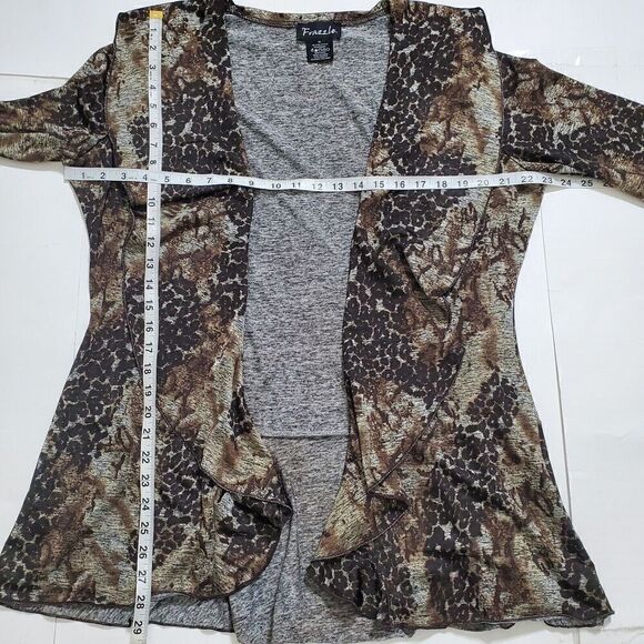 Frazzle Animal Print Ruffle Cardigan Size XL Open Front Liquid Knit Womens - Picture 6 of 8